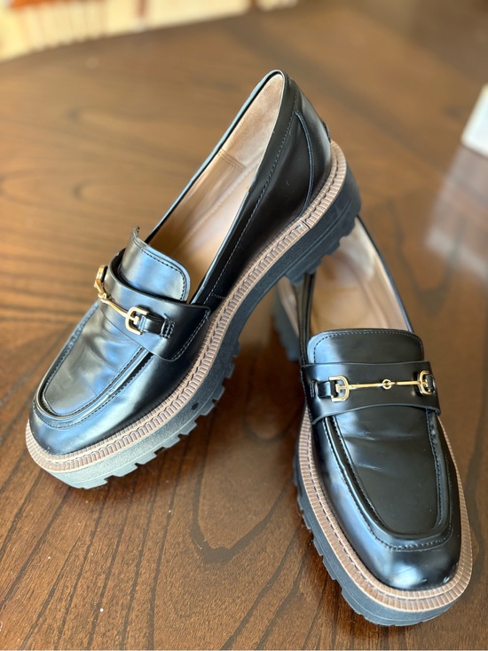 Sam Edelman Shoes - Sam Edelman Black Leather Lug Sole Loafers with Gold Bit